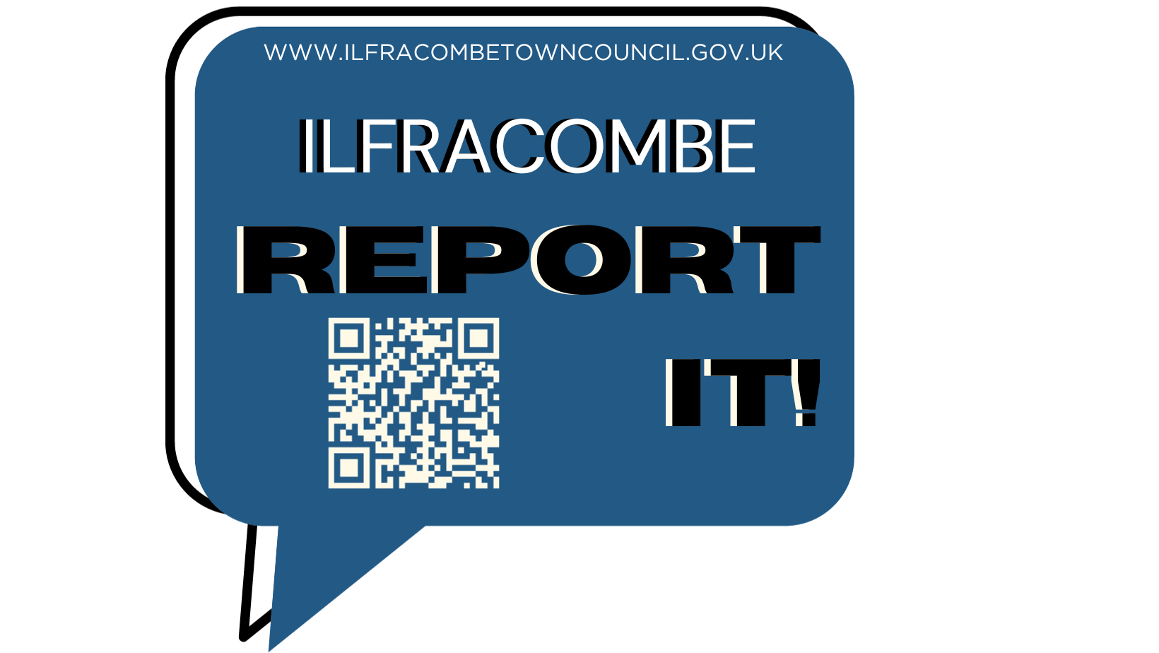 Ilfracombe Report it logo Featuring a speech bubble encouraging people to officially report issues.