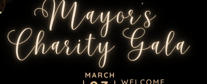 Featured Image for Mayor's Charity Gala featuring the dates and timings for the gala in gold on a black background