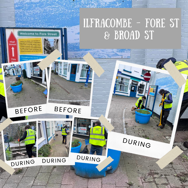 Image of Ilfracombe Town Council Fore Street Before and During Clean up