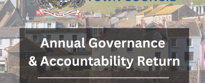 Image of Ilfracombe with the Town Council crest linking to the Annual Finance return and the AGAR 2024