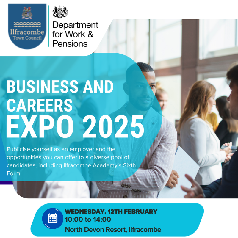 Image shows the date of the Ilfracombe Business and Careers Expo 12th Feb 25