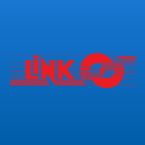 Link Cash Services Logo which is the word Logo in red on a blue background