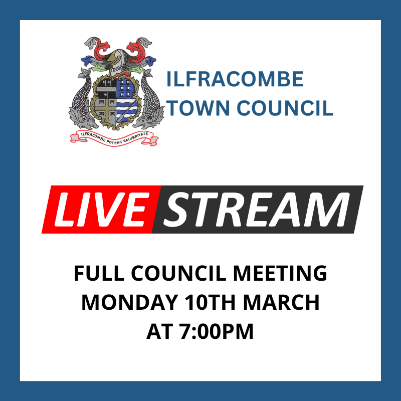 mage shows Town Council Crest above the words LIVE STREAM beneath which is the date Monday 10th March 2025