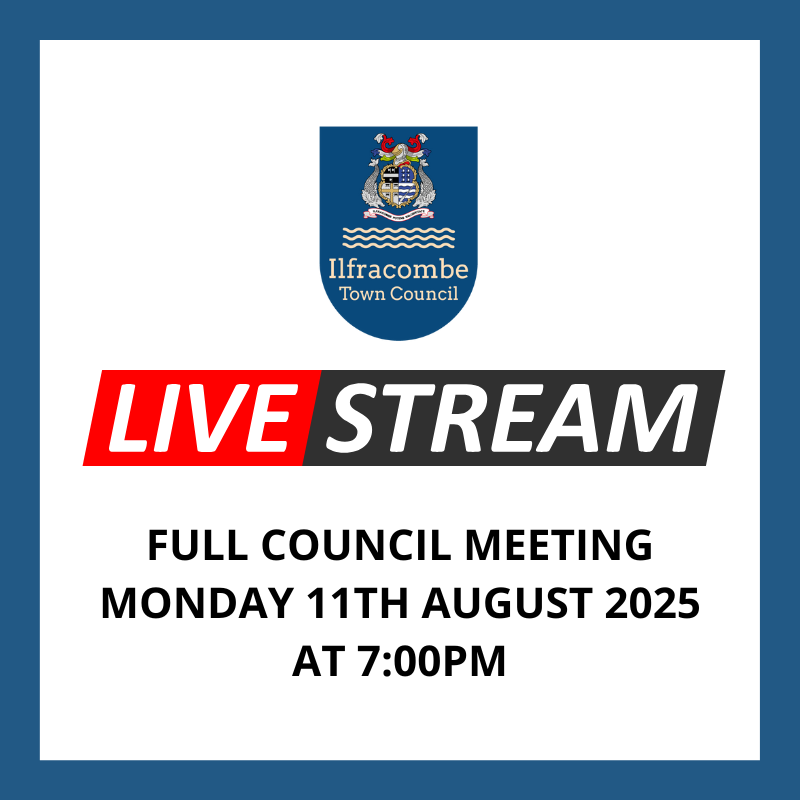 Text reads LIVE STREAM Full Council Meeting Monday 11th August 2025 at 7pm including ITC Logo