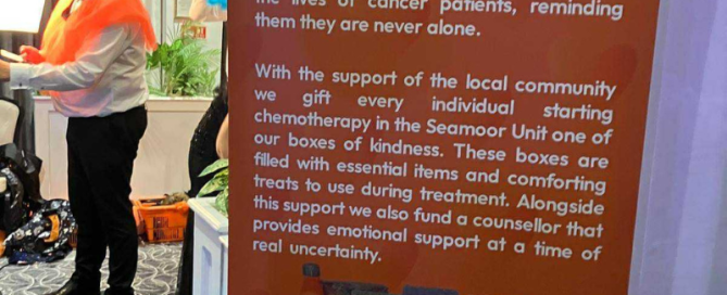 Image show a banner with ChemoHero on it with text outlining the charity aims.