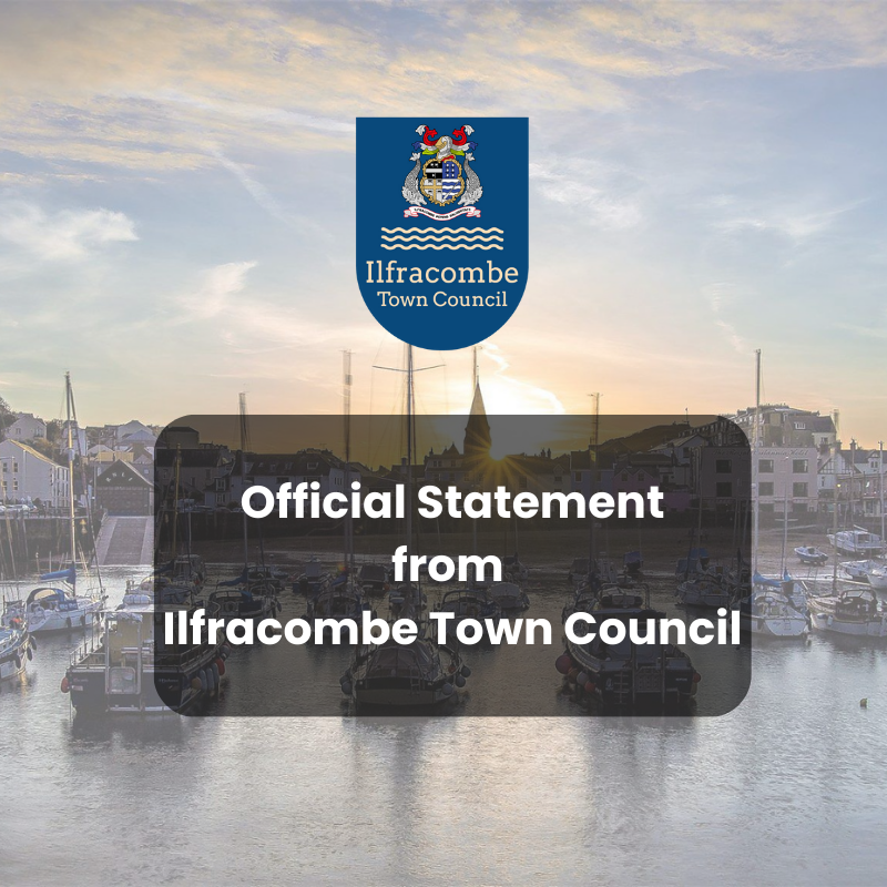Text Official Statement from Ilfracombe Town Council over picture of Ilfracombe harbour