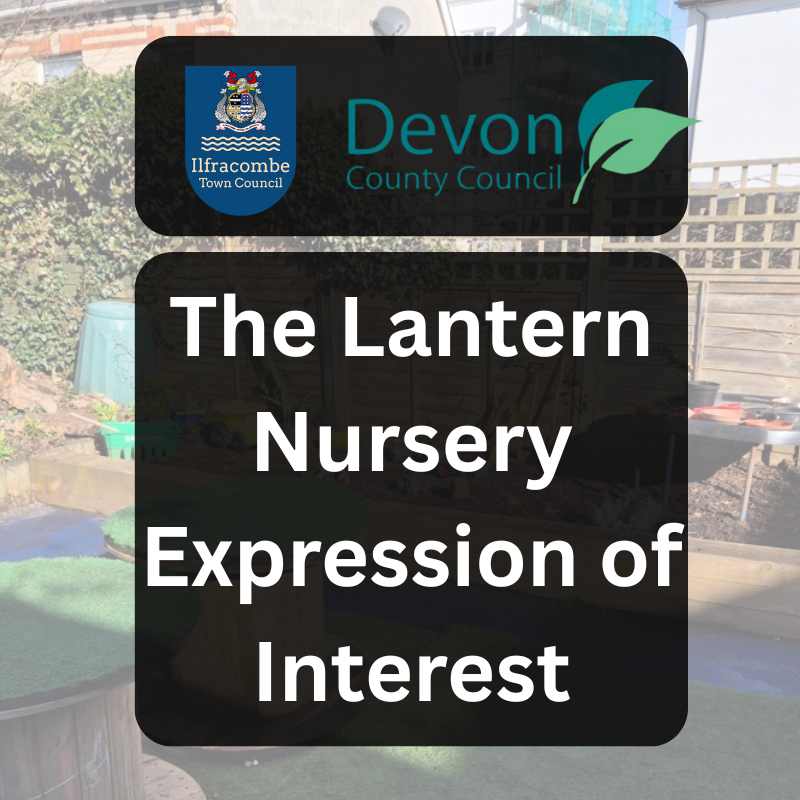Background image of the garden of the lantern nursery overlaid with ITC and DCC logo and wording The Lantern Nursery Expression of Interest in white