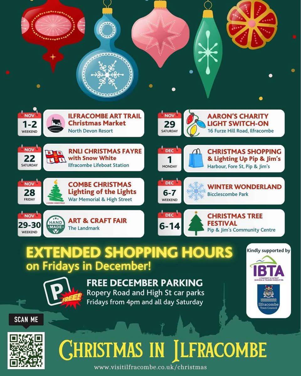 List of late night opening venues Christmas Ilfracombe 2025