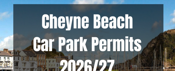 Background image of Ilfracombe Harbour featuring the ITC Crest and overlaid wording tat reads Cheyne Beach Car Park Permits 2026/27